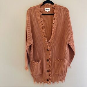 Vigoss Distressed Long V-Neck Button Front Cardigan Size Large